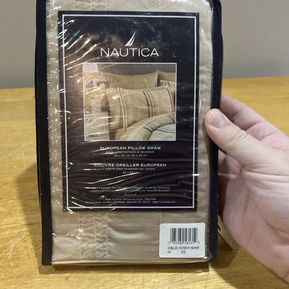 Nautica Tan Beige * 1 Euro Pillow Sham‎ Stitched Euro Oslo 100% COTTON